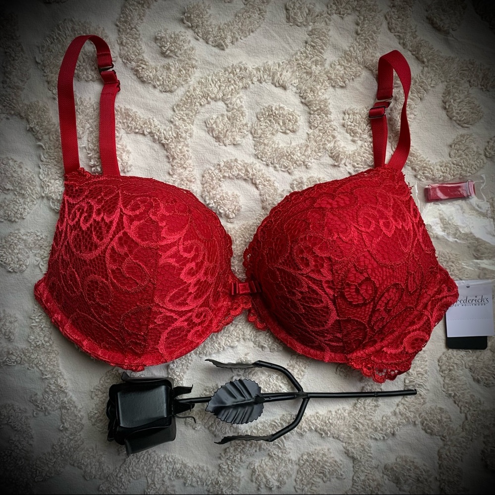 Red Lace Frederick's of Hollywood Convertible Push-up Bra FOH 34dd NWT
